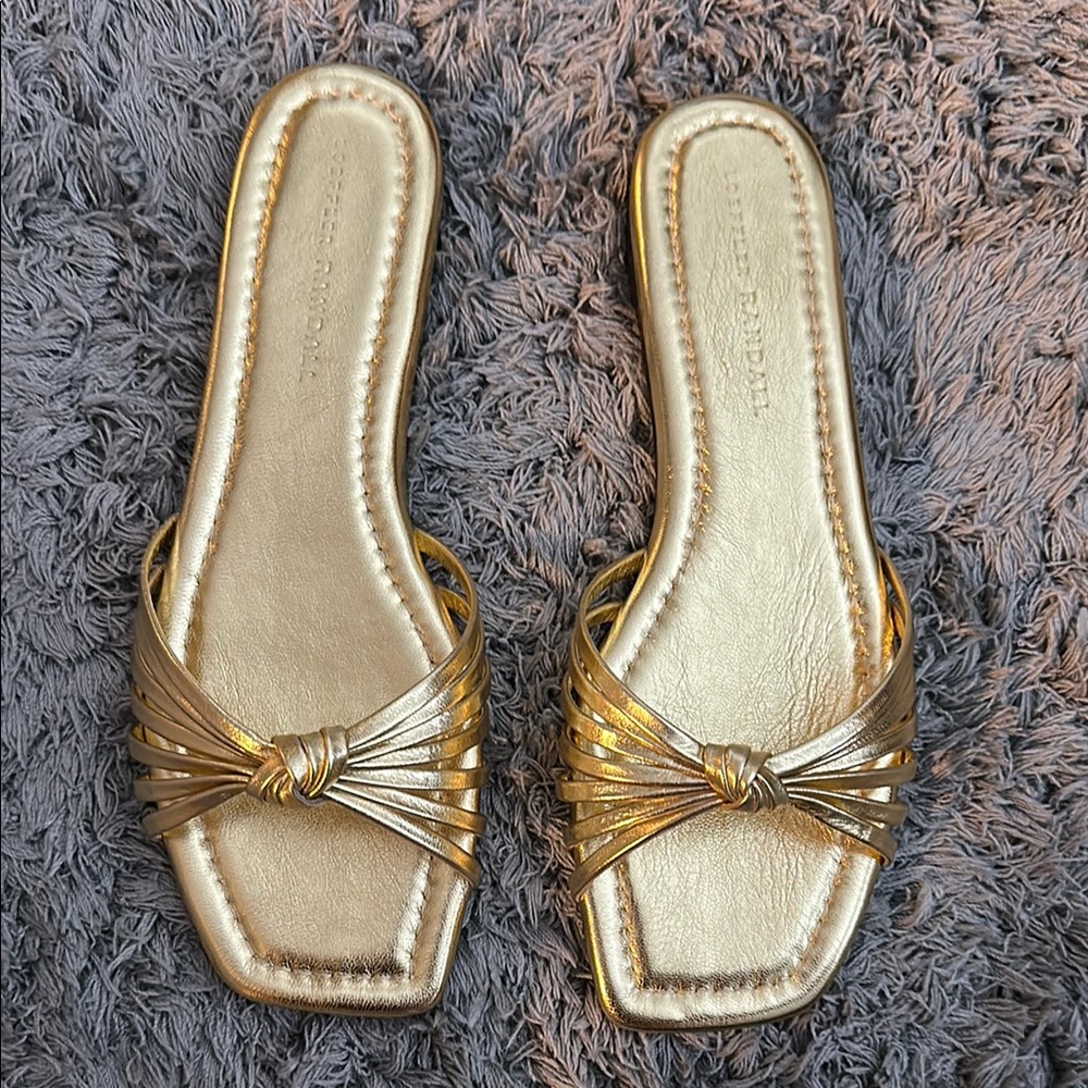 Loeffler Randall Gold Metallic Sandals with Geometric Straps